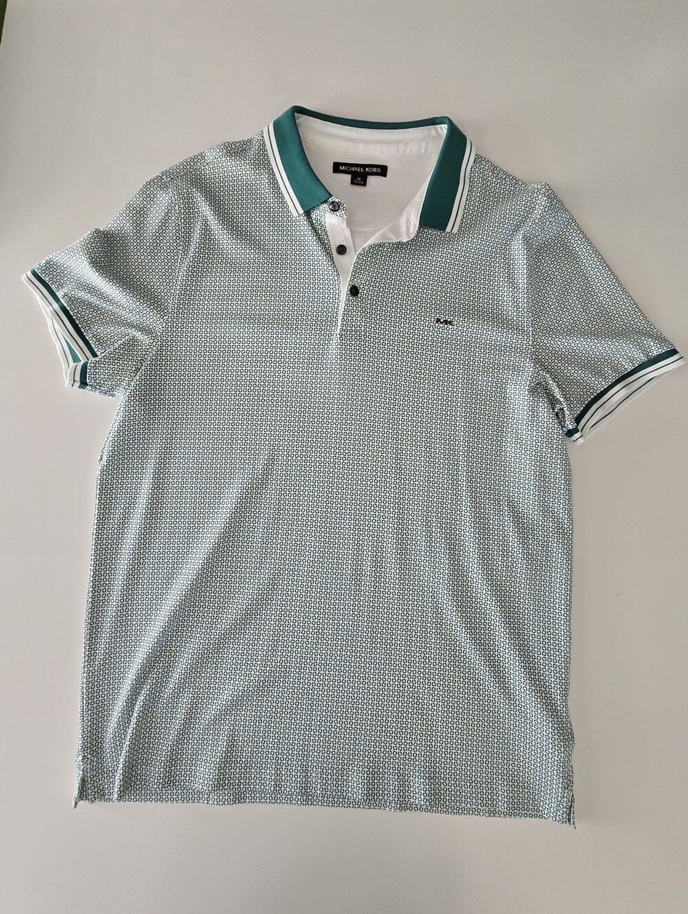 Michael Kors Teal Micro-Pattern Polo with Contrast Collar